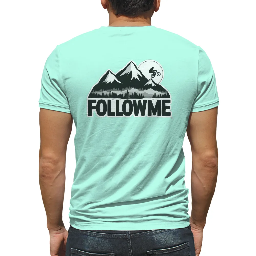 Tee Shirt Printing: Follow Me - Mountain Biking Adventure Under Full Moon| full moon shining brightly