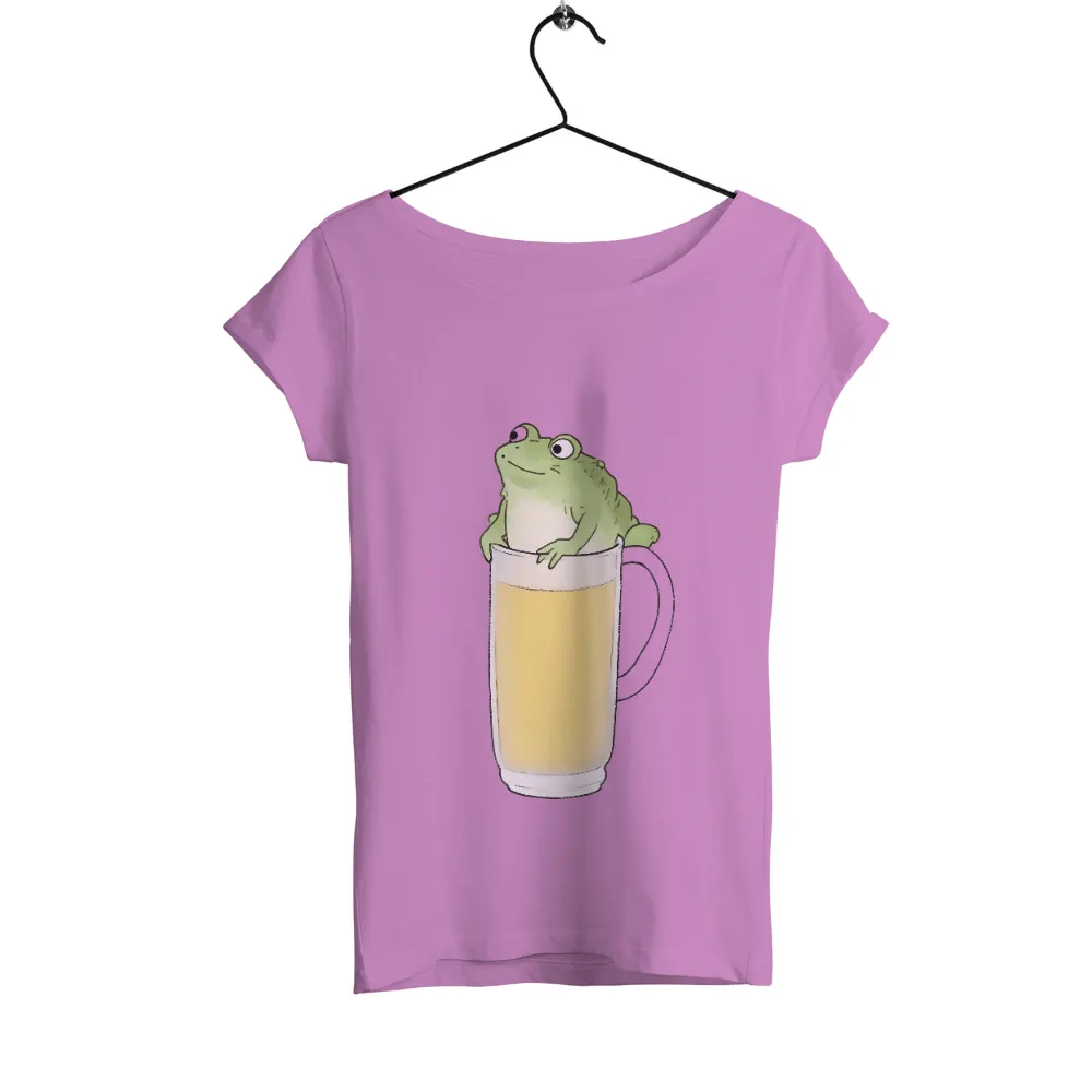 Custom Tee Shirts: Whimsical Frog Adventure with Golden Liquid|beer me right meow shirt