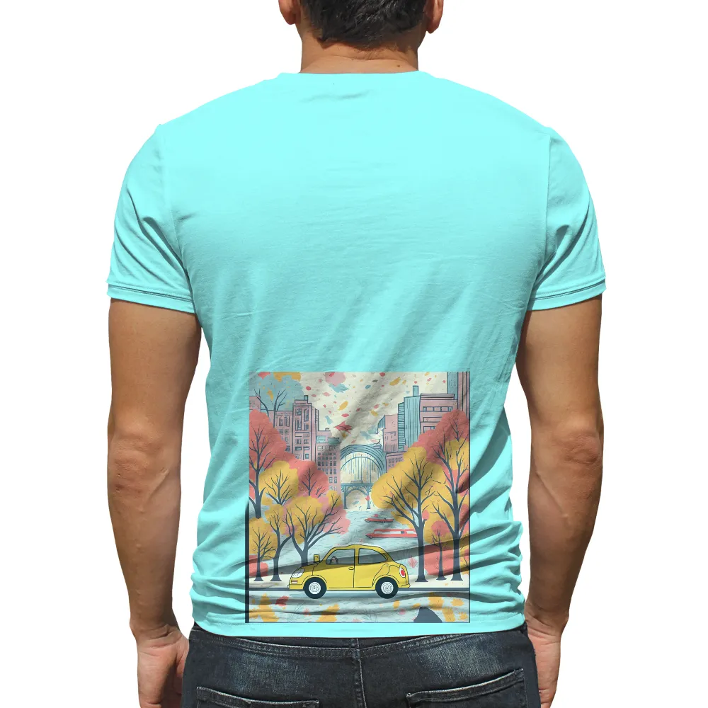 TShirt Design: Autumn Cityscape with Yellow Taxi|dead city merch