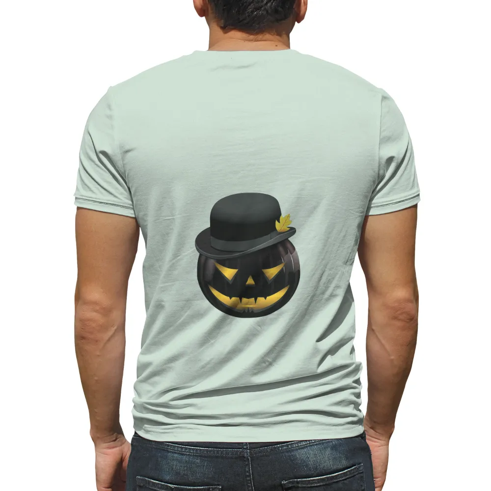 Tee Shirts Printed: Stylish Pumpkin with Bowler Hat - Halloween Icon|halloween shirt 2022