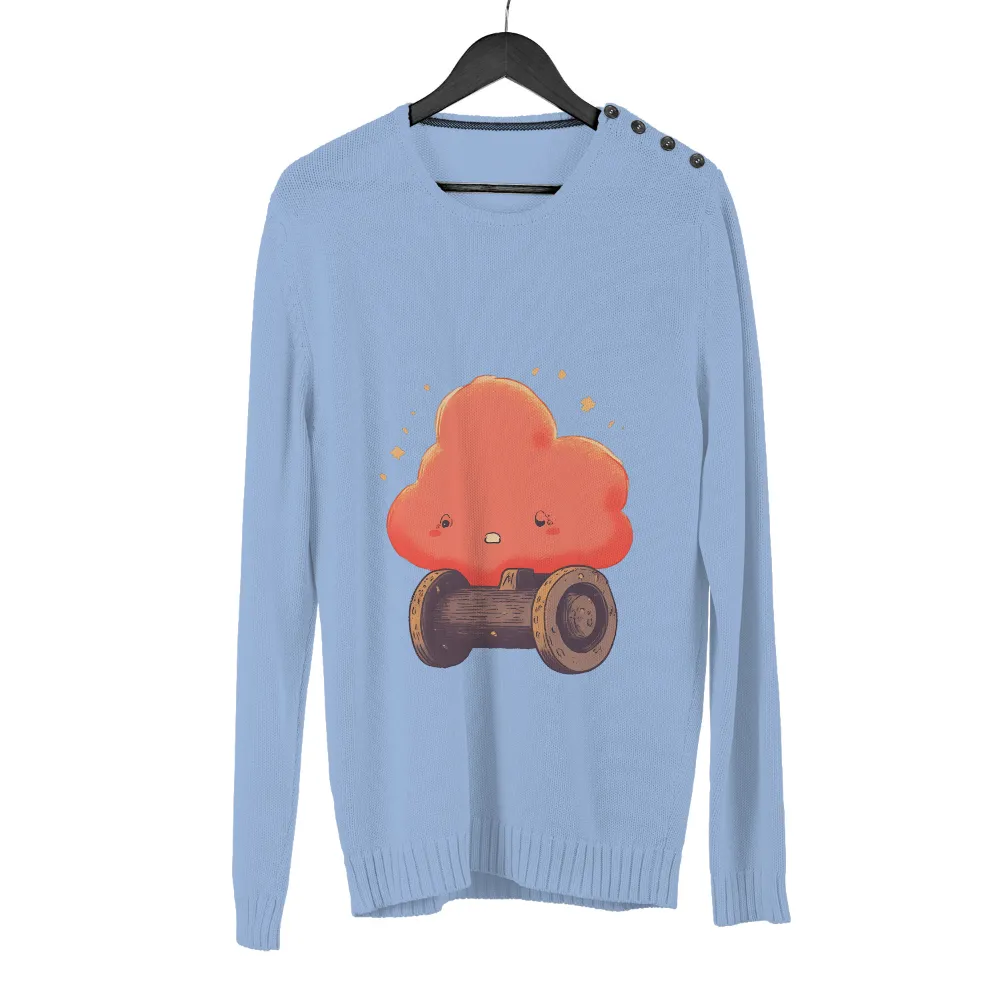 Tee Shirt Printing: Whimsical Cloud with Wheels - Adventure and Imagination| Golden leaves floating around a cloud