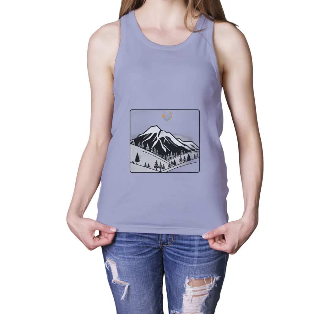 T-Shirts Custom: Serene Mountain Night | Nature-Inspired Design|Mountainous landscape at night