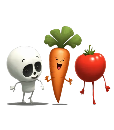 T-Shirts Design: Cheerful Vegetables and Fruits Embrace Friendship