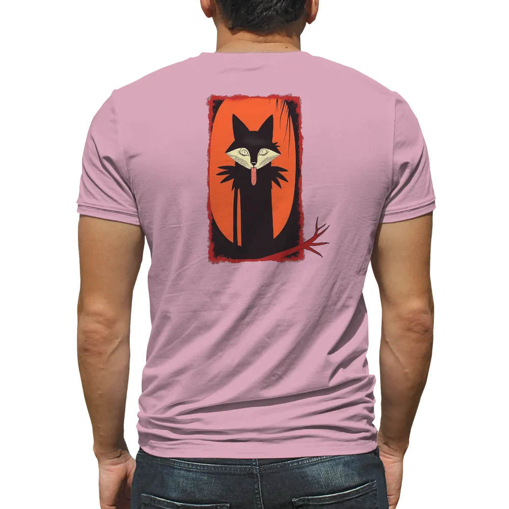 Graphic Tees: Whimsical Black Fox in a Magical Orange Moon| red branch