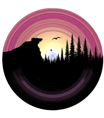 T-Shirts Design: Bear Silhouette in the Forest at Sunset