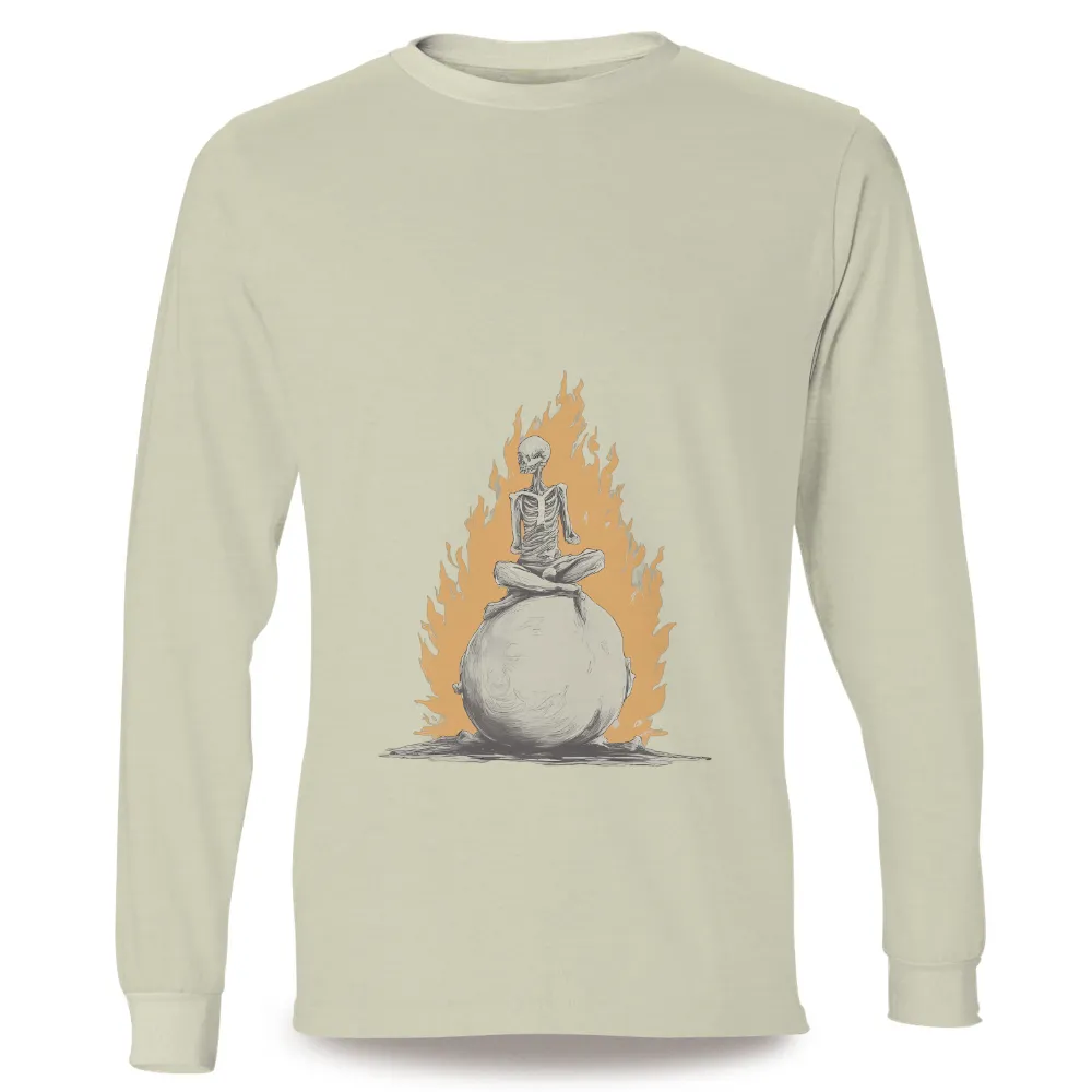 Shirts Graphic Tees: Skeleton Meditation Amidst Flames - Artistic Design|skeleton shirts dbd