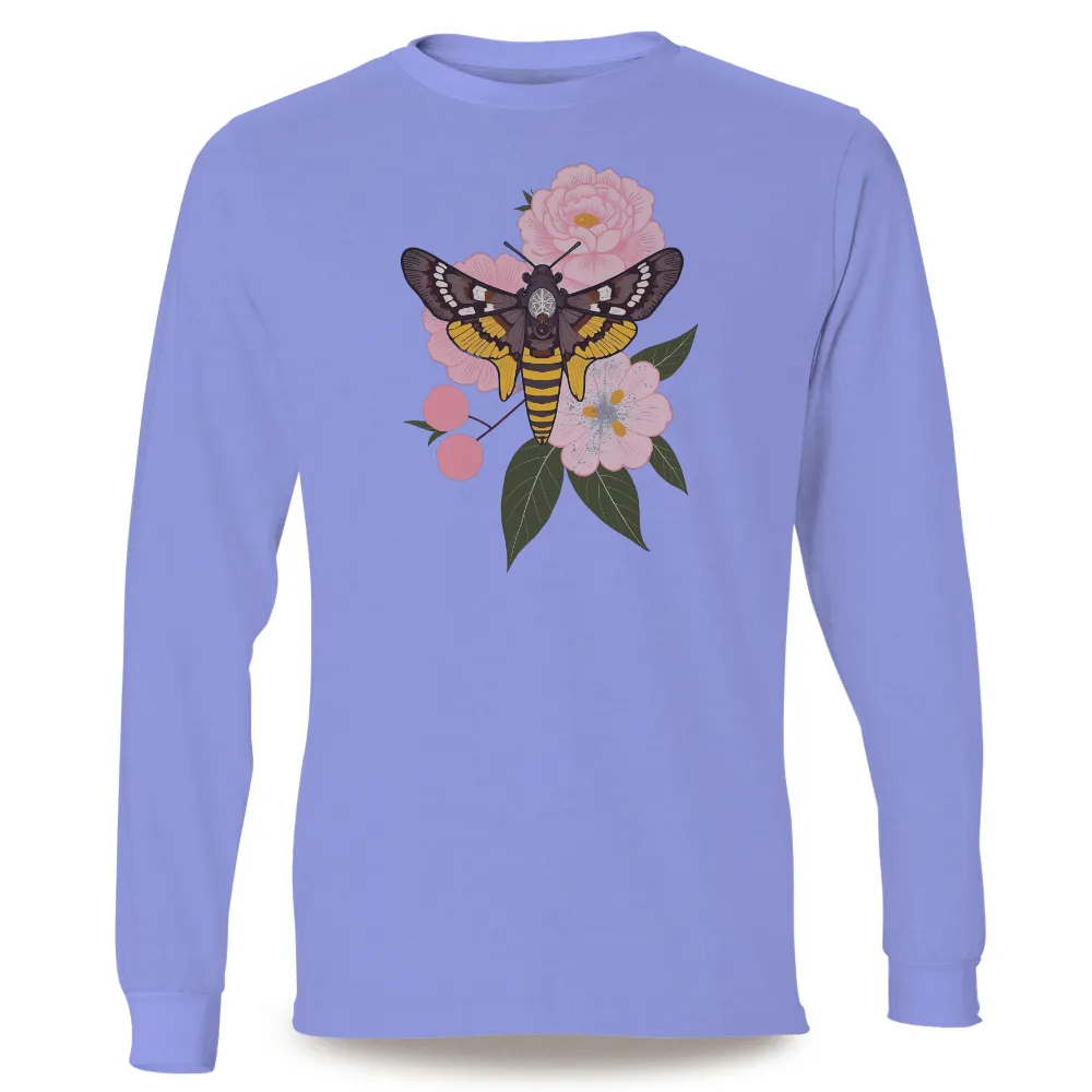 Graphic Tees: Moth & Pink Flower - Nature's Harmony| Nature-inspired T-shirt