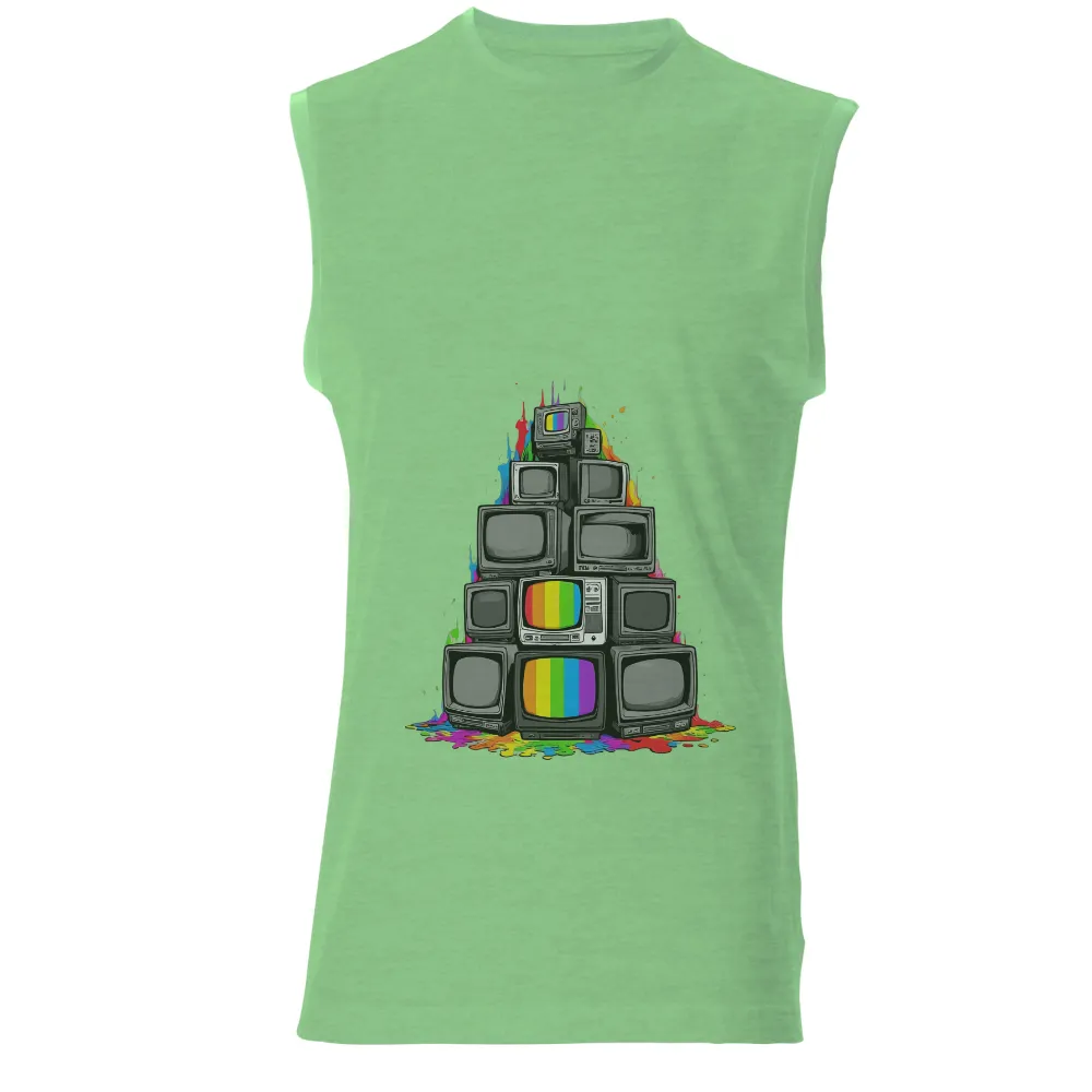 Vintage Television Rainbow Pop Culture Art|skeleton hands rainbow shirt