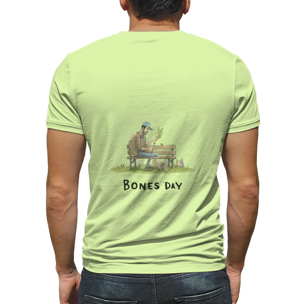 Custom T-Shirt Printing: Embrace Nature's Harmony with Bones Day| Man holding a leaf