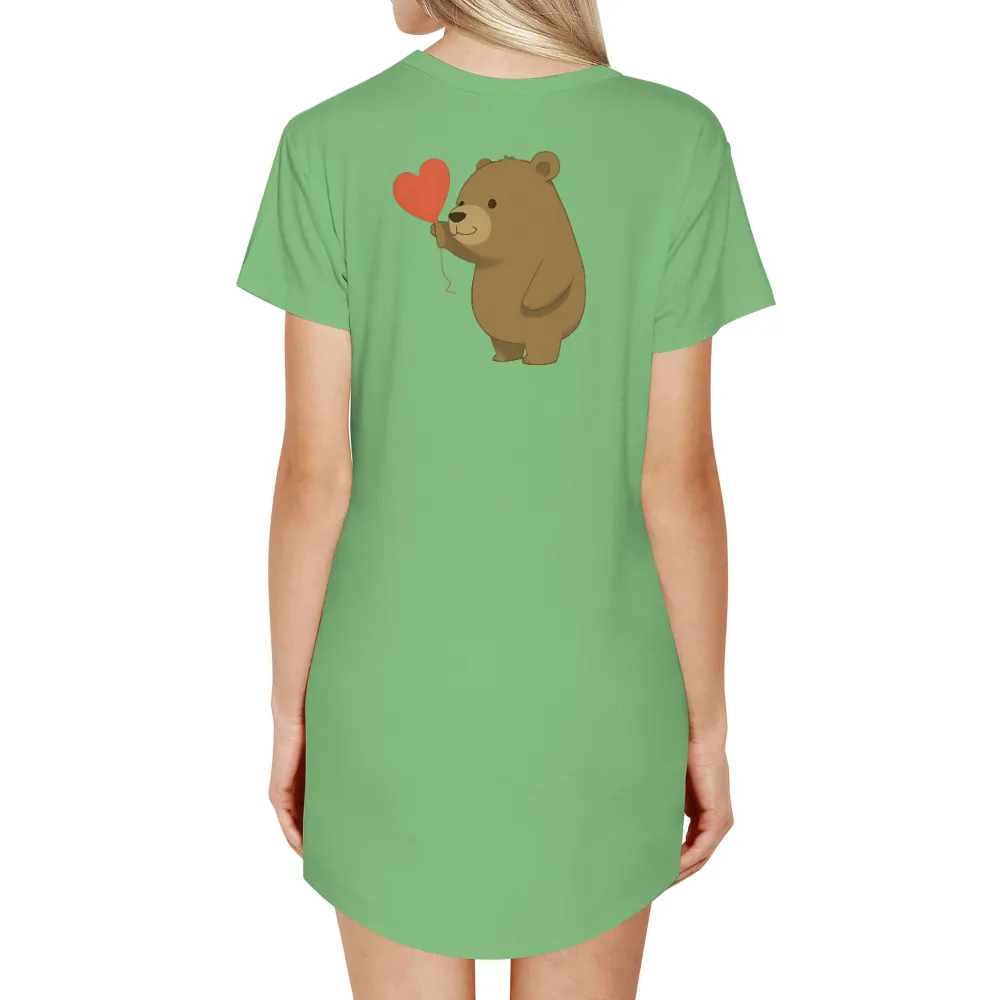 Tee Shirts Printed - Bruno the Bear Spreads Love with Heart Balloon|cute valentines day shirts for women