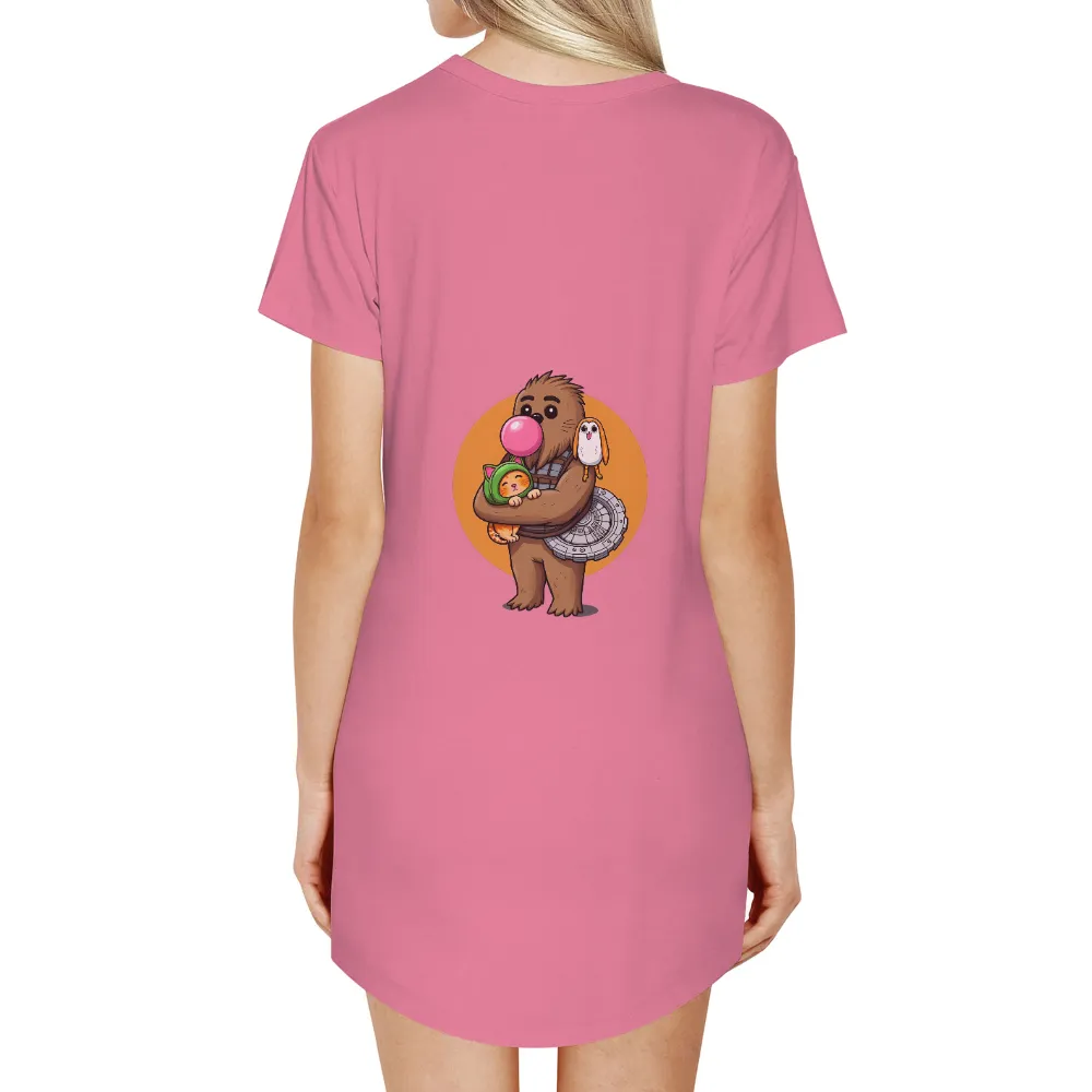 TShirt Design: Whimsical Giant and Friends|Giant blowing a bubble gum