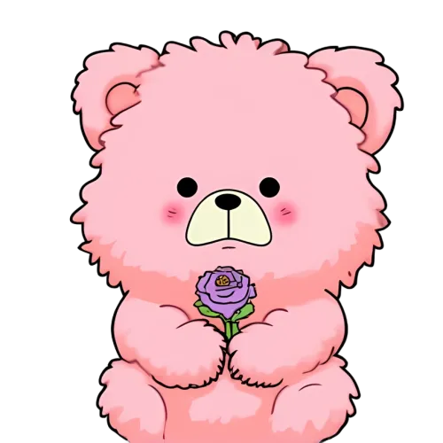 TShirt Design: Pink Bear with Purple Rose - Artistic Love & Innocence