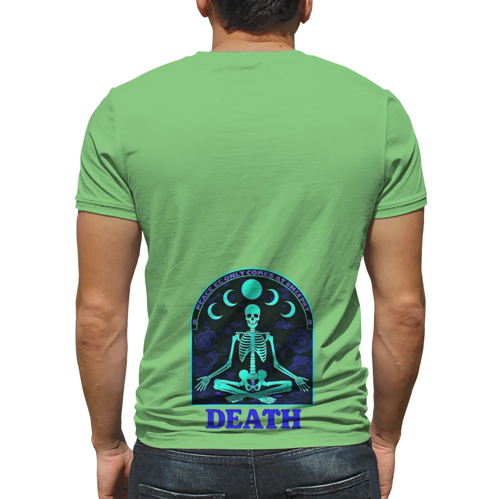 Shirts Graphic Tees: Skeleton Meditation - Peace Comes at Death|skeleton skateboarding shirt pink