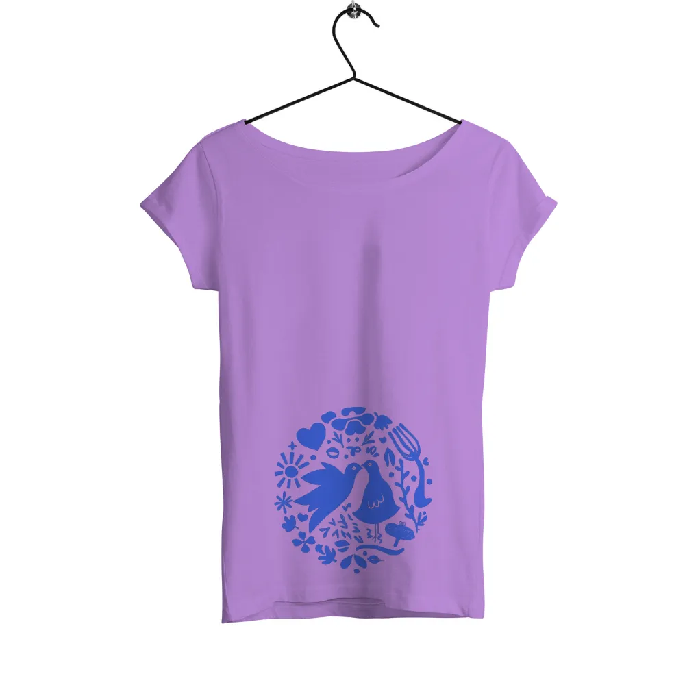 Tee Shirts Printed: Blue Birds in Harmony | Love & Nature|Two blue birds kissing