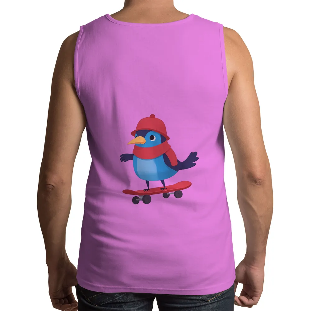 Custom Tee Shirts: Beep the Skateboarding Bird|men's art cotton colorful printed loose casual shirts