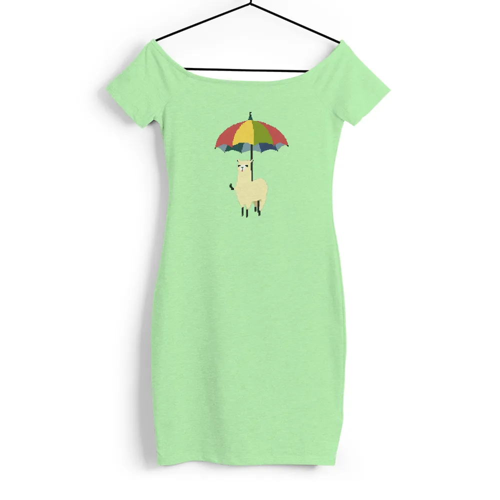 Graphic Tees: Whimsical Alpaca Under a Colorful Umbrella|plus size sun protection swim shirts