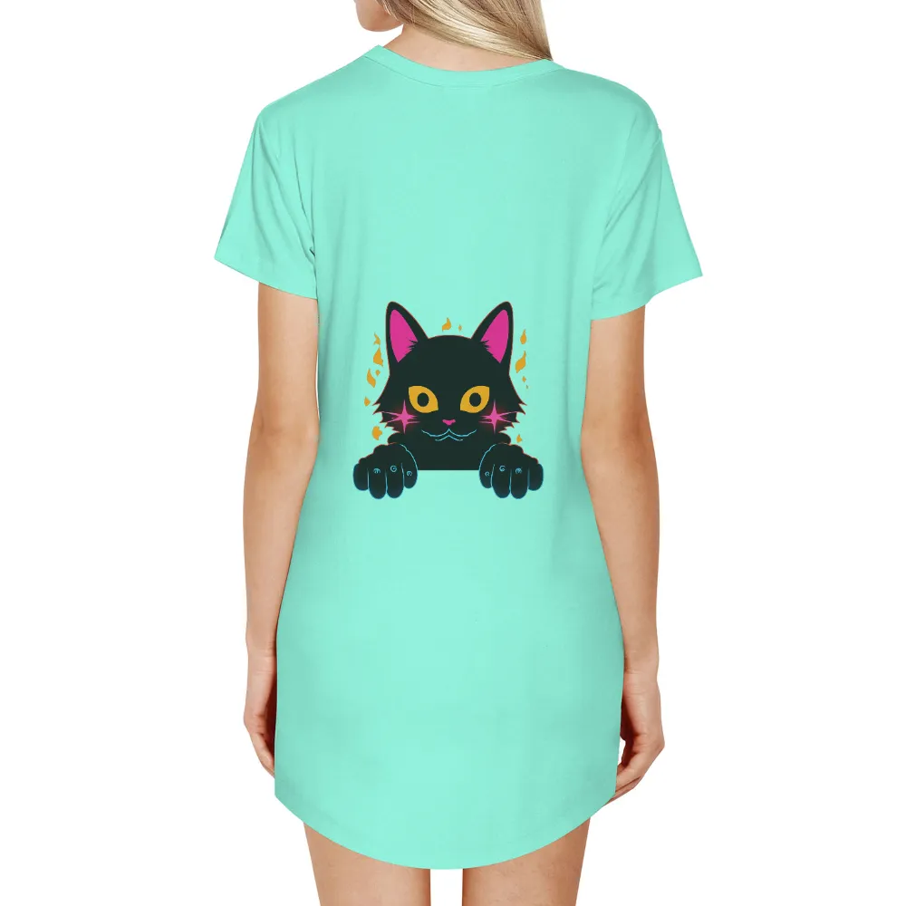 Custom T-Shirt Printing: Neon Cyberpunk Black Cat Adventure|neon green yeezy shirt