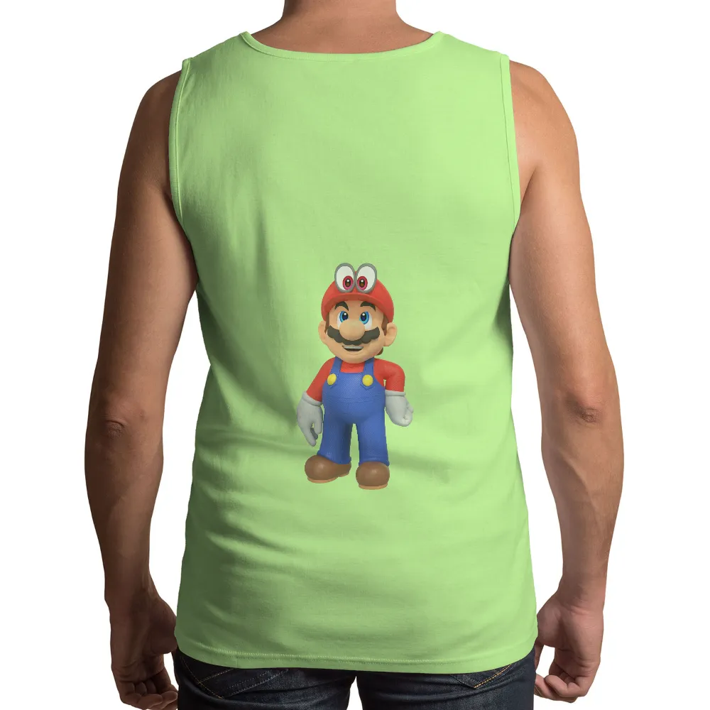 TShirt Design: Mario with Expressive Eyes - Gaming Nostalgia|blue shirt cartoon character