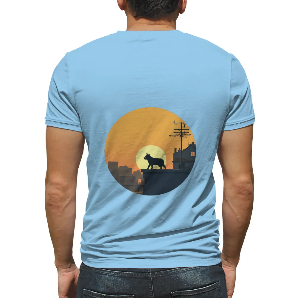 TShirt Design: Cat Silhouette at Sunset - Urban Tranquility|simplicity tee shirt pattern