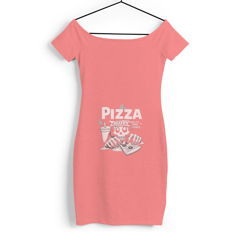 Tee Shirts Printed: Skeleton Pizza Love - Funny Food Tees| Large 'PIZZA' text