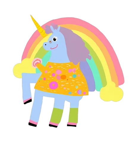 Graphic Tees: Luna the Unicorn in a Rainbow Dress