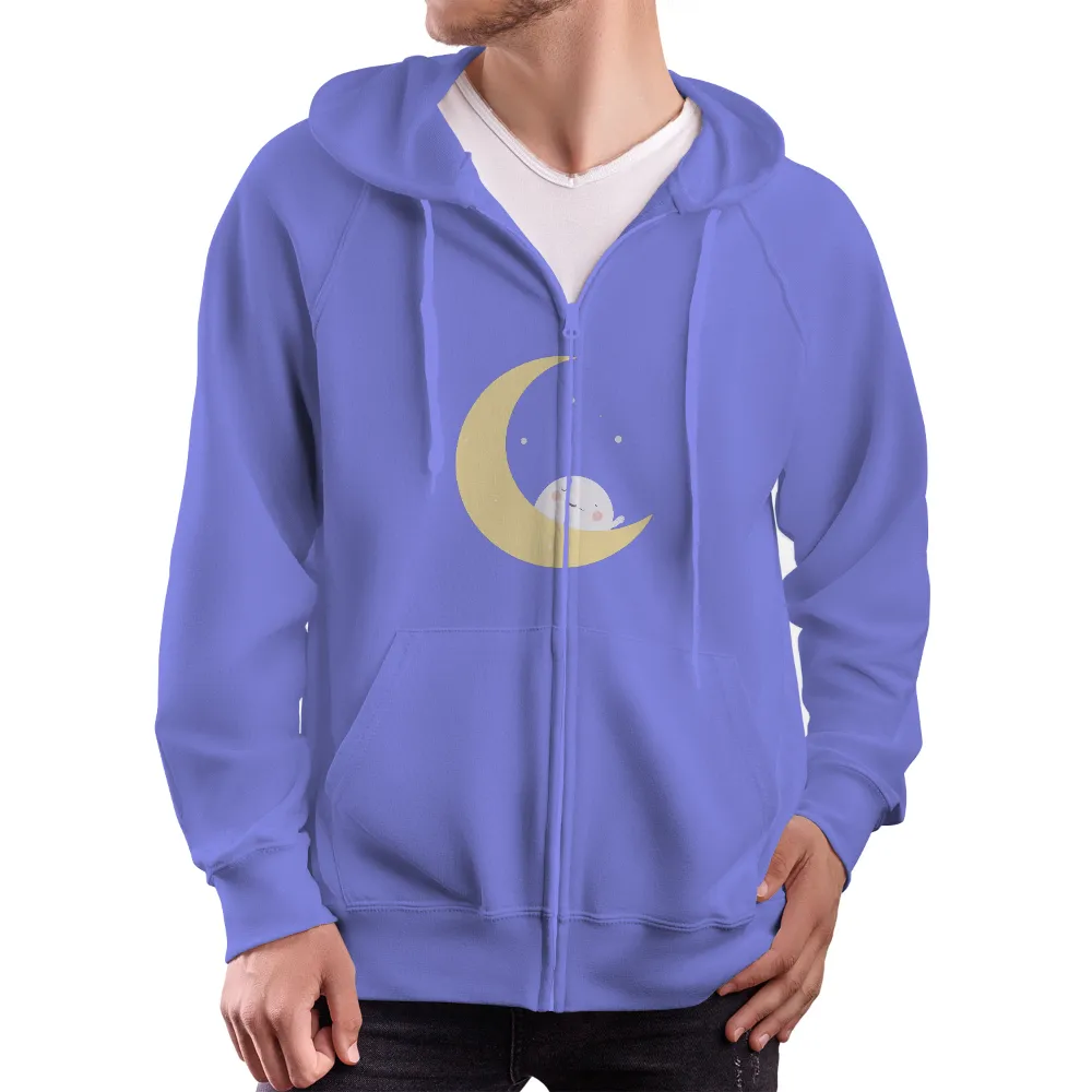 Custom Tee Shirts: Embrace Tranquility with Crescent Moon Dreams| Soft colors enhancing the calming effect