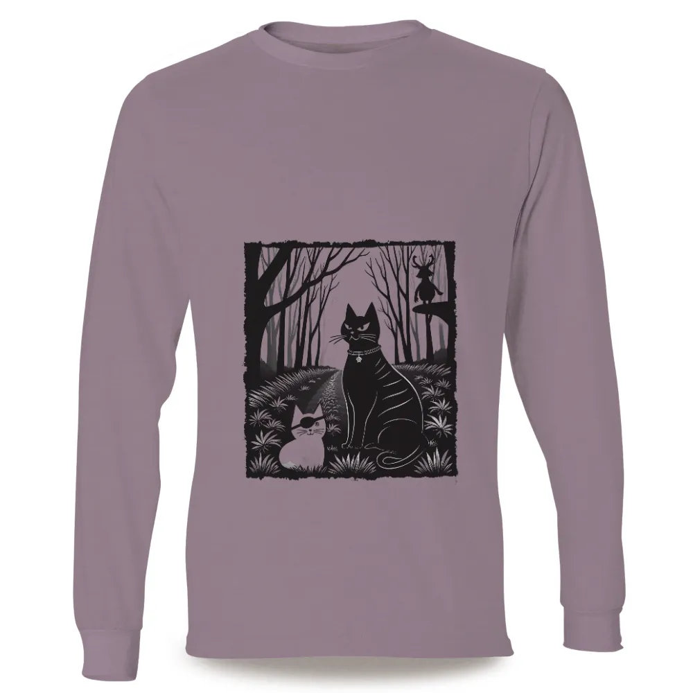 T-Shirt Printing: Enchanting Cats in the Dark Forest|Two cats in a dark forest