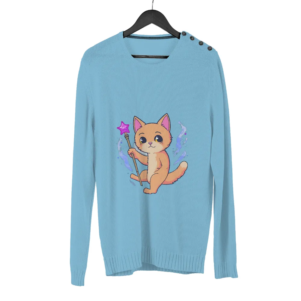 TShirt Design: Whiskers the Magical Cat with Wand|long sleeve summer sun protection