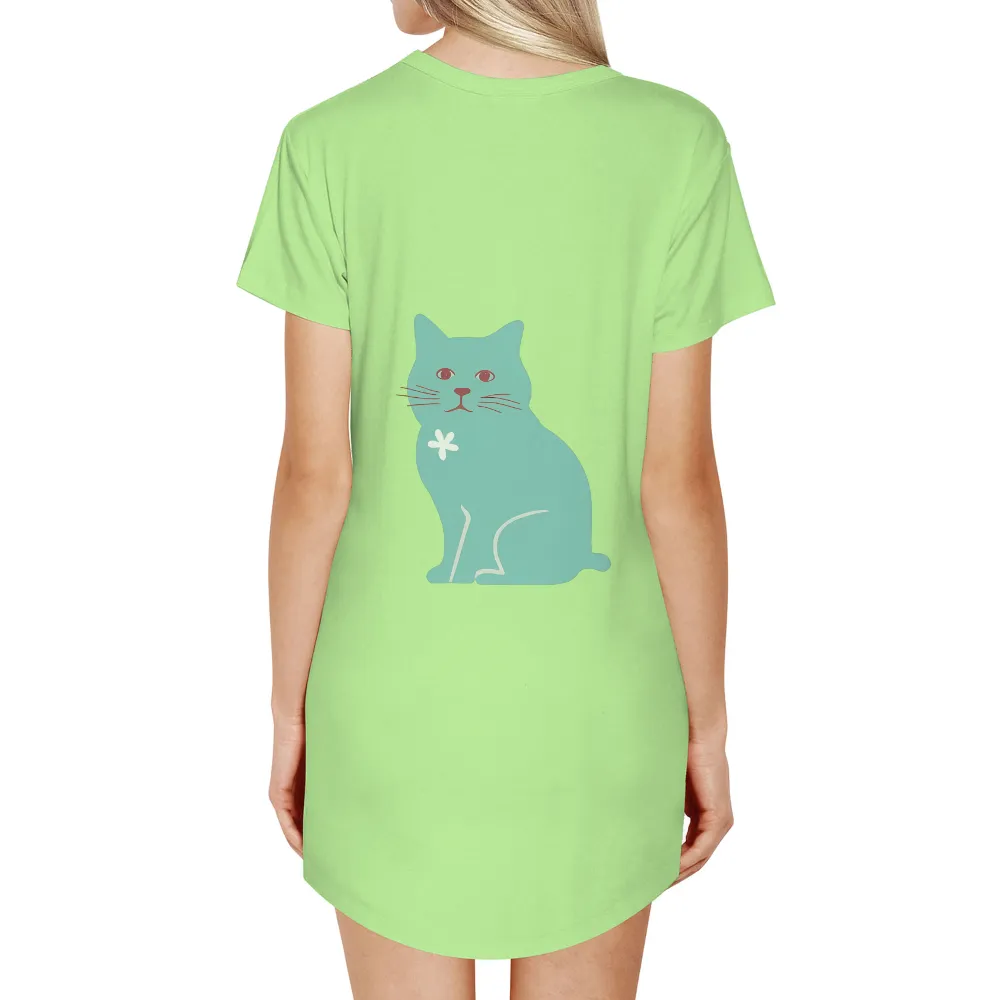 Turquoise Cat T-Shirt Printing - Whimsical Minimalist Design|sunset graphic tee