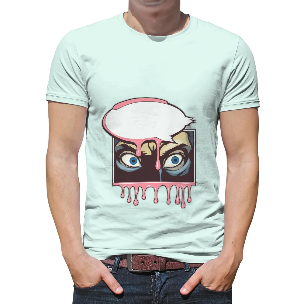 Graphic Tees: Intense Eyes and Whimsical Pop Art| mysterious speech bubble