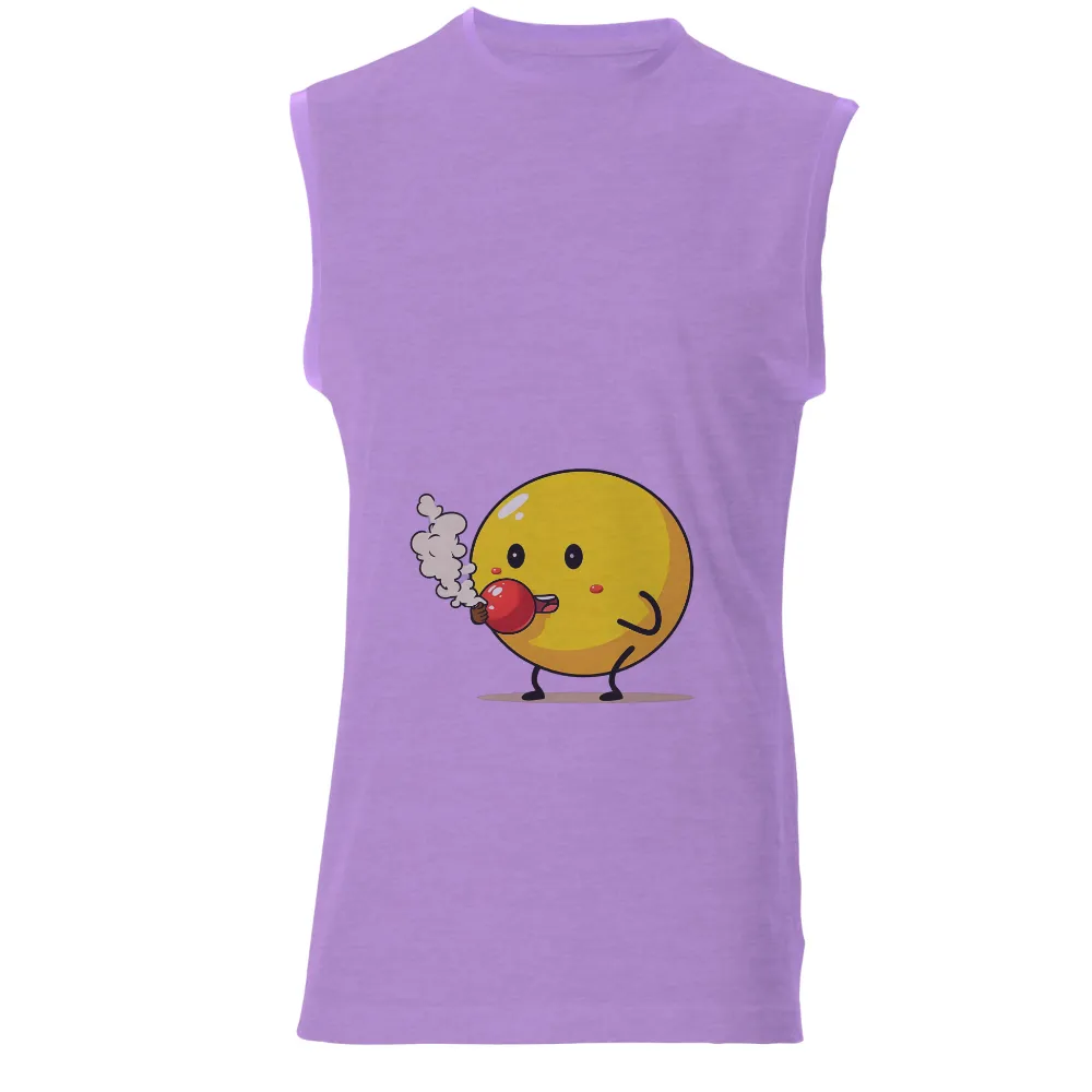 Shirts Graphic Tees: Playful Yellow Character with Red Mug|glow in the dark smiley face t shirt