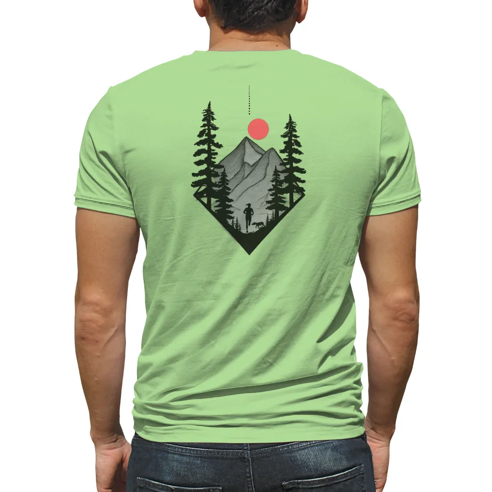 TShirt Printing: Nature's Adventure with Runner and Dog| striking red sun