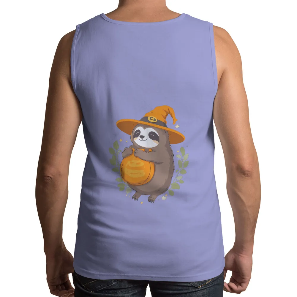 Custom Tee Shirts: Adorable Sloth Witch with Pumpkin|men halloween t shirts for adults