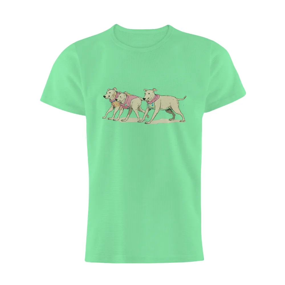 T-Shirts Pattern: Dogs in Colorful Bandanas - Celebrating Companionship| Dogs representing companionship