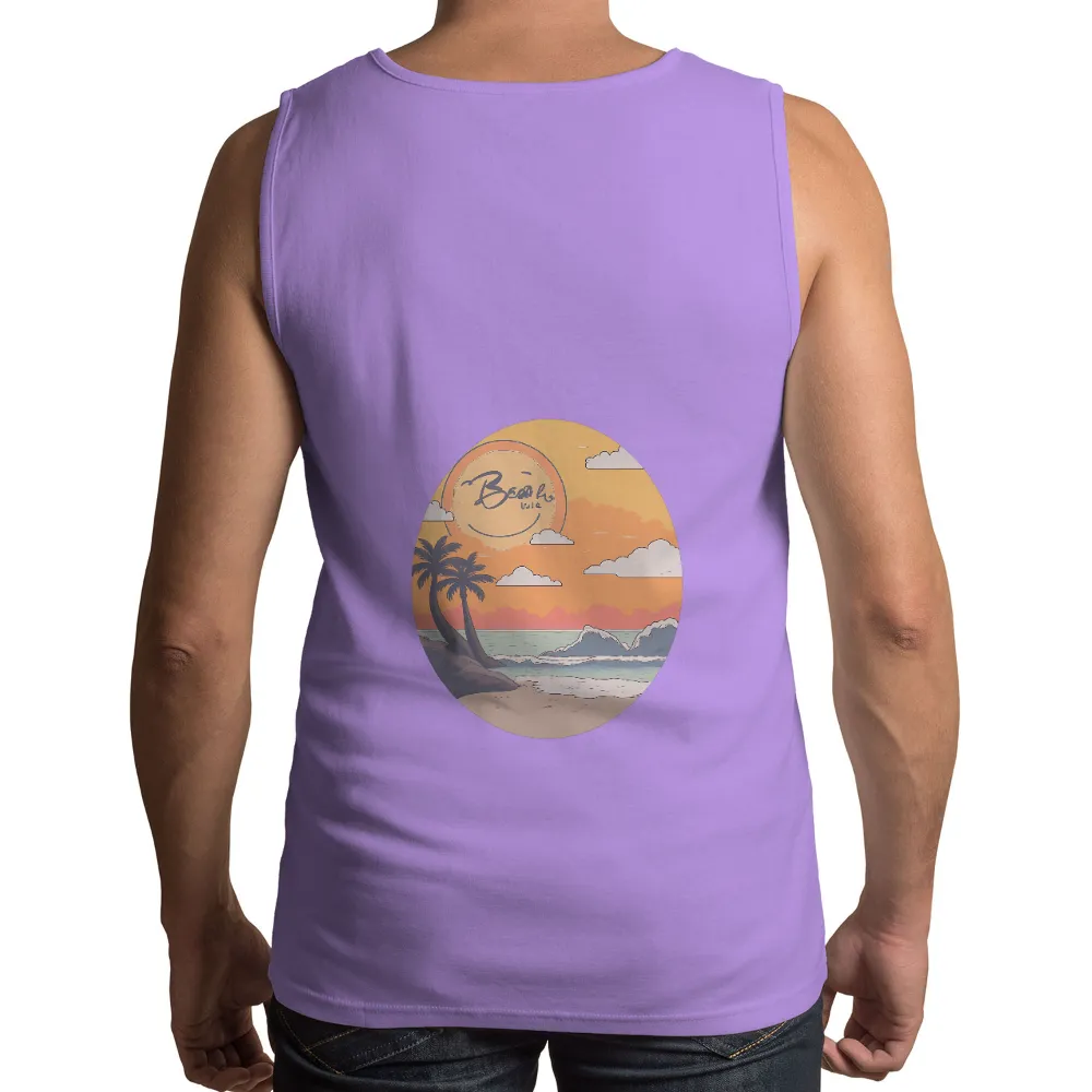 Beaches Rule: Vintage & Retro T-Shirts Pattern with Sunset and Palm Tree|tropical parrot shirt