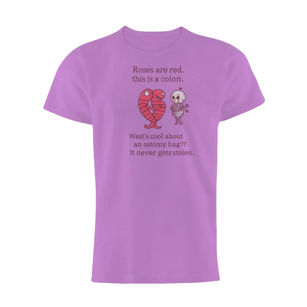 Tee Shirt Printing: Whimsical Pink Colon and Humorous Poetry|Whimsical pink colon embracing itself