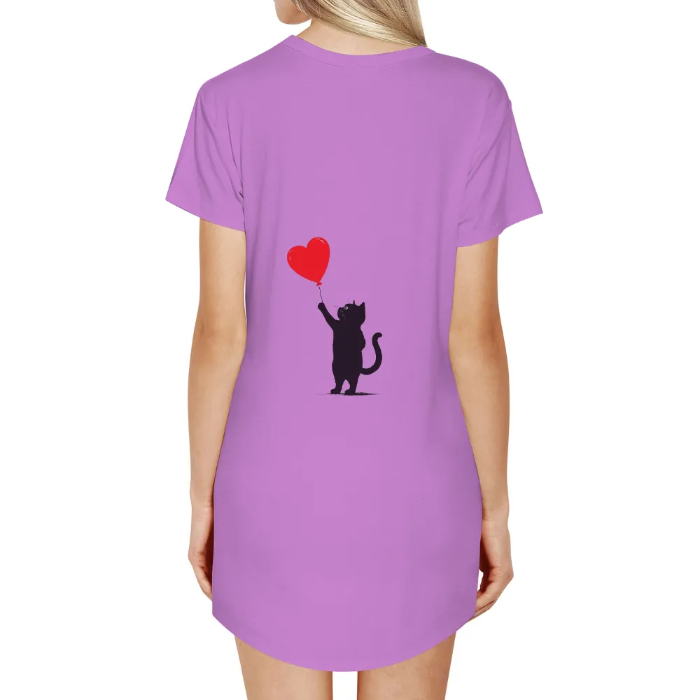 TShirt Printing: Black Cat with Heart Balloon - Love and Joy|no money but love tshirt