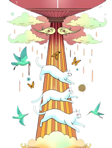 Custom T-Shirt Printing: Ascending Cats - Whimsical Staircase Design