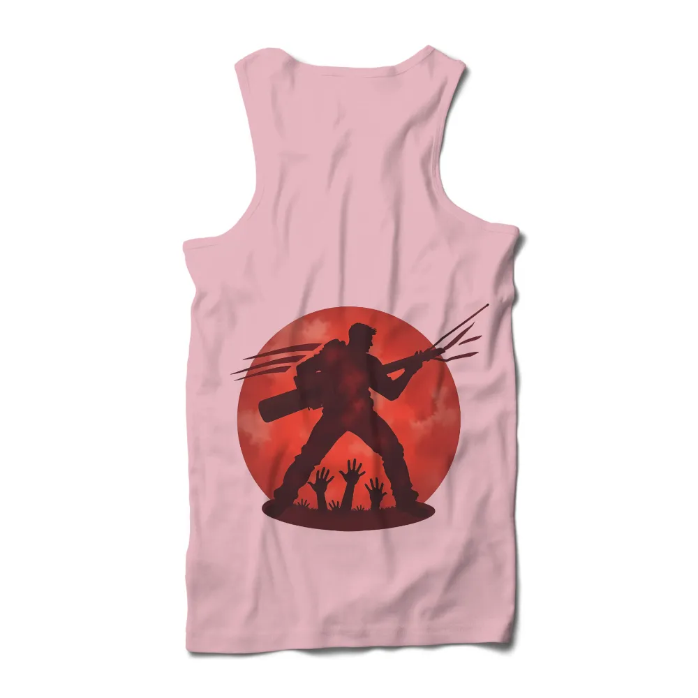 Custom Tee Shirts: Defiant Survivalist Against Red Moon| Blood-red moon