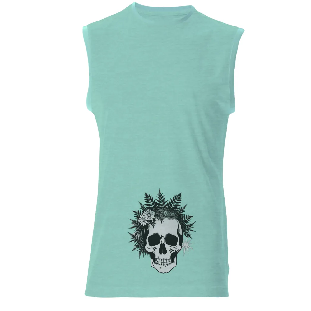 Customized Tee Shirts: Skull with Daisies and Ferns - Artistic Designs|animal crossing skull tee