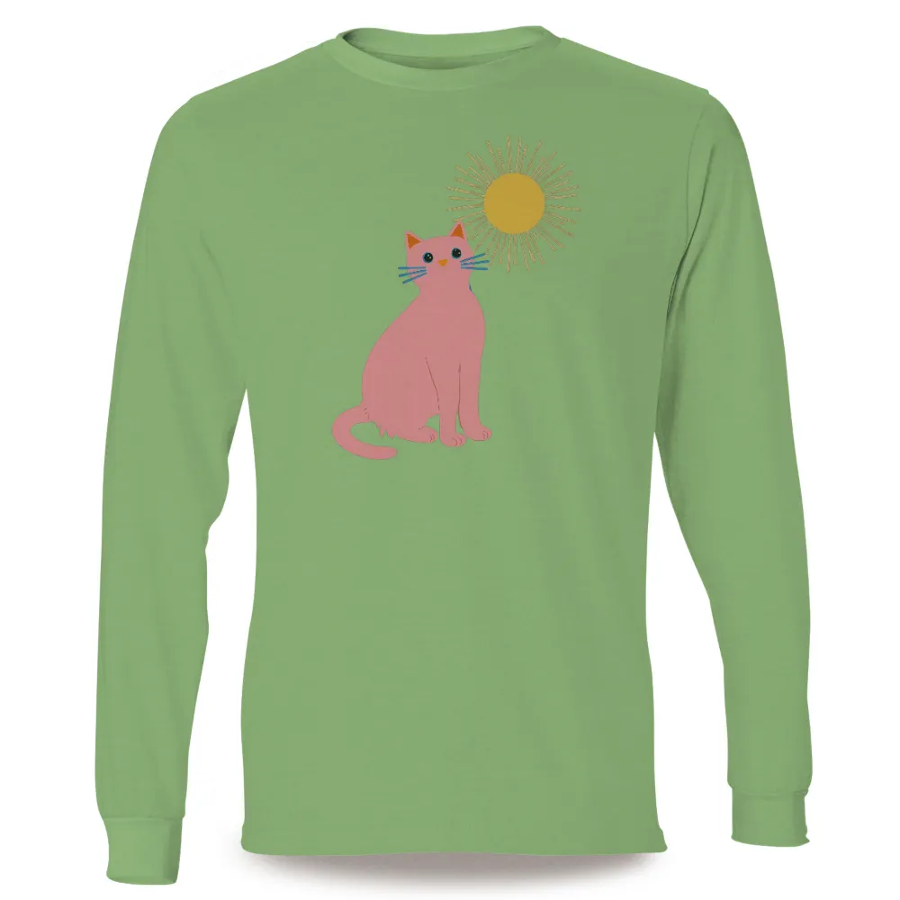 Custom T-Shirt Printing: Pink Cat and Sun - Hope and Happiness|dri fit sun protection