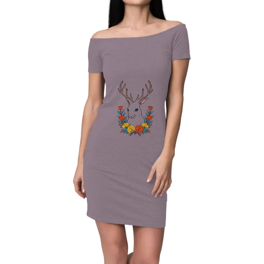 Customized Tee Shirts: Whimsical Rabbit with Antlers and Vibrant Flowers|final fantasy xiv bahamut calamity unbound long sleeve t shi