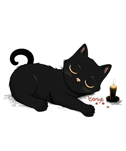 T-Shirt Printing: Black Cat with Candle - Love and Serenity