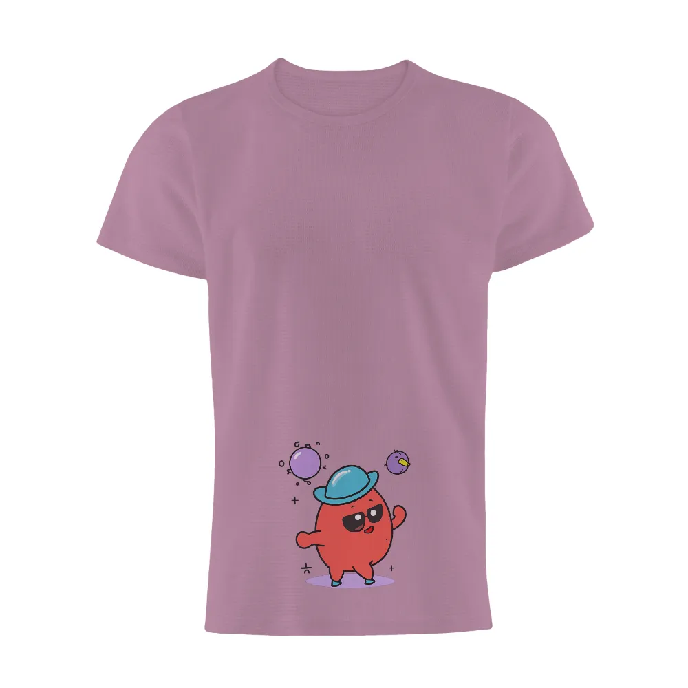 T-Shirts Pattern: Quirky Red Blob with Blue Hat and Sunglasses|adventure time dancing with monsters shirt