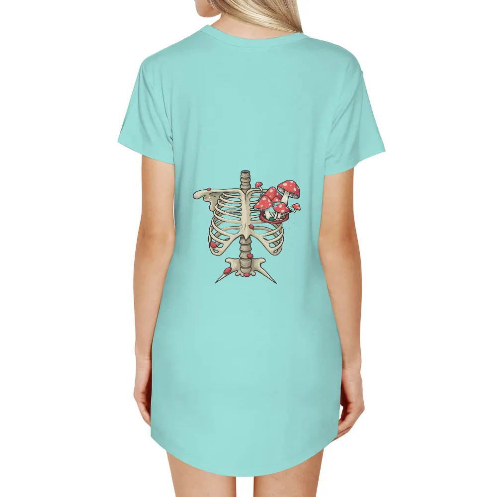 Custom Tee Shirts: Ribcage Mushrooms - Fantasy Art| black background