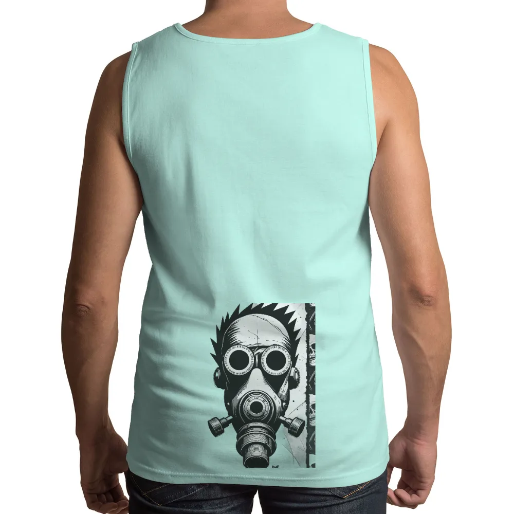 T-Shirts Custom: Cyberpunk Gas Mask - Dark and Gritty Future|bleached dark green shirt