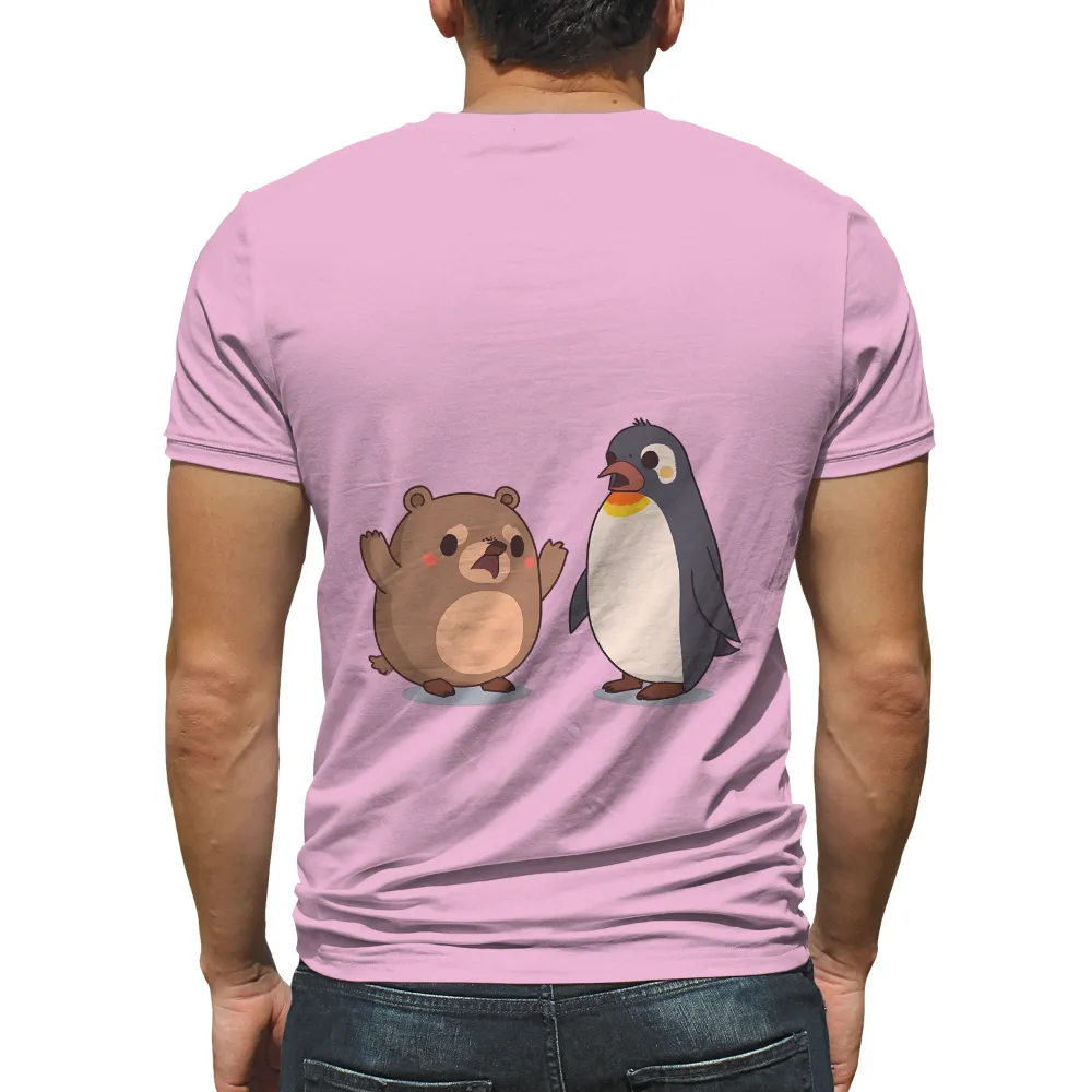 Custom Tee Shirts: Friendship in the Ice - Joyful Bear and Penguin|bear beer pocket shirt