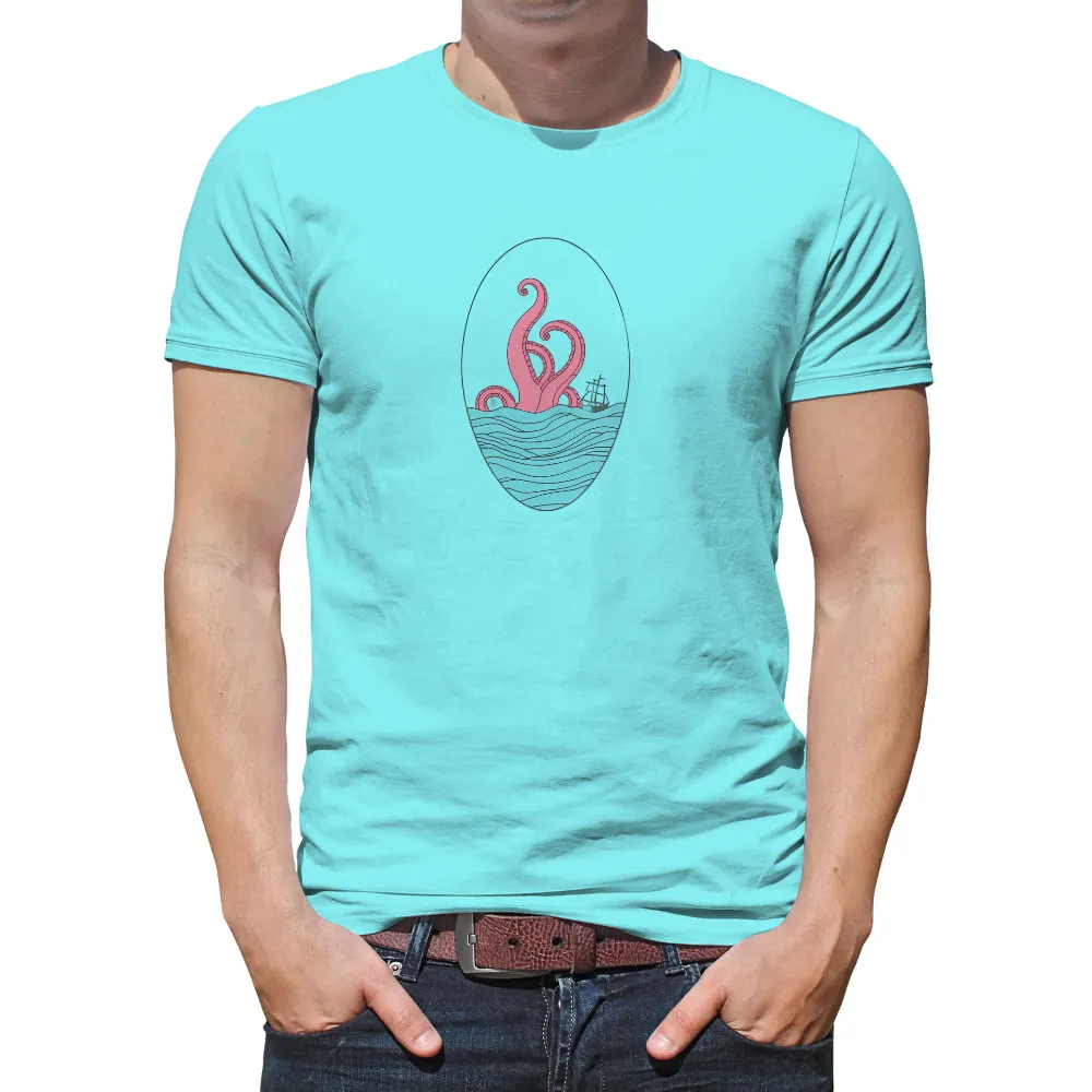 Shirts Graphic Tees: Mythical Sea Creature Adventure| ship in the background