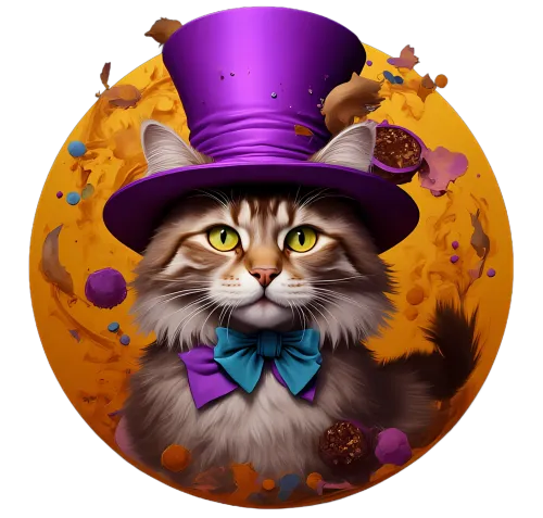 TShirt Design: Whiskers the Cat in a Purple Top Hat