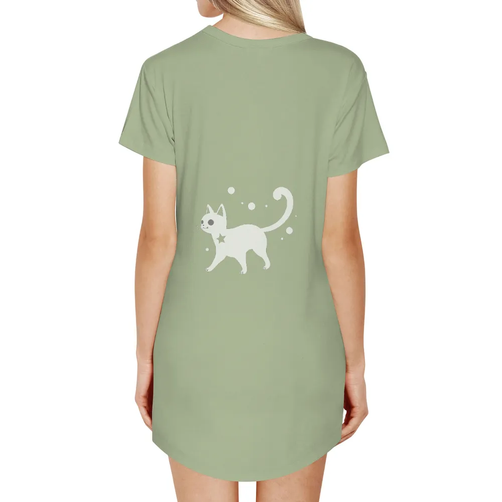 Customized Tee Shirts: Whimsical Starry Night Cat - Artistic Dreams|Whimsical white cat with a star on its chest